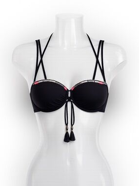 Victoria’s Secret Black Bikini Top 36B Push Up Tassel Halter Strappy